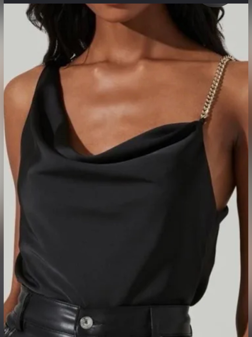 Astr Small Larissa Chain Black Satin Cowl Camisole